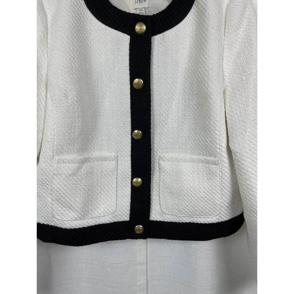 J.Crew White&Black Long Sleeve Button Front Tweed Lady Jacket Sz.10